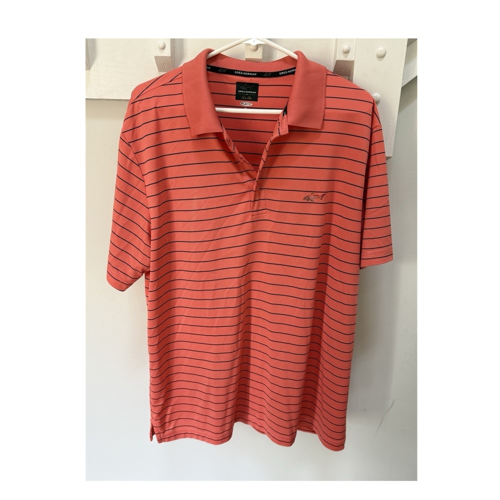 Greg Norman Play Dry Men's XL Orange/Black Striped Polo Short Sleeve Wicking